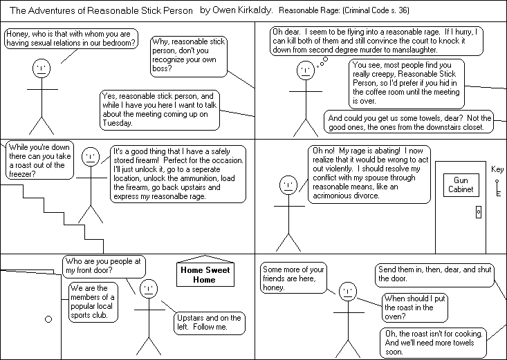 The Adventures of Reasonable Stick Person - REASONABLE RAGE : ( Criminal Code s. 36) by Owen Kirkaldy